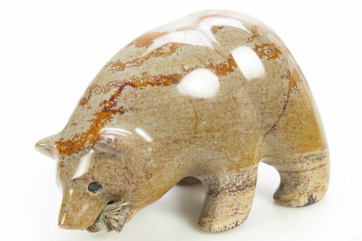 Realistic, Polished Picture Stone Bear with Fish - Arizona #308468